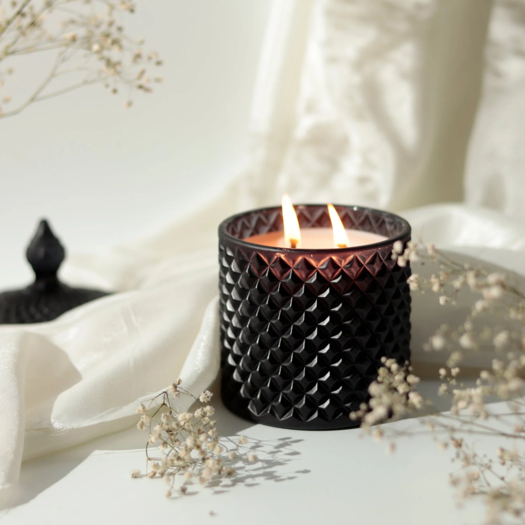 black candle diamond glass jar