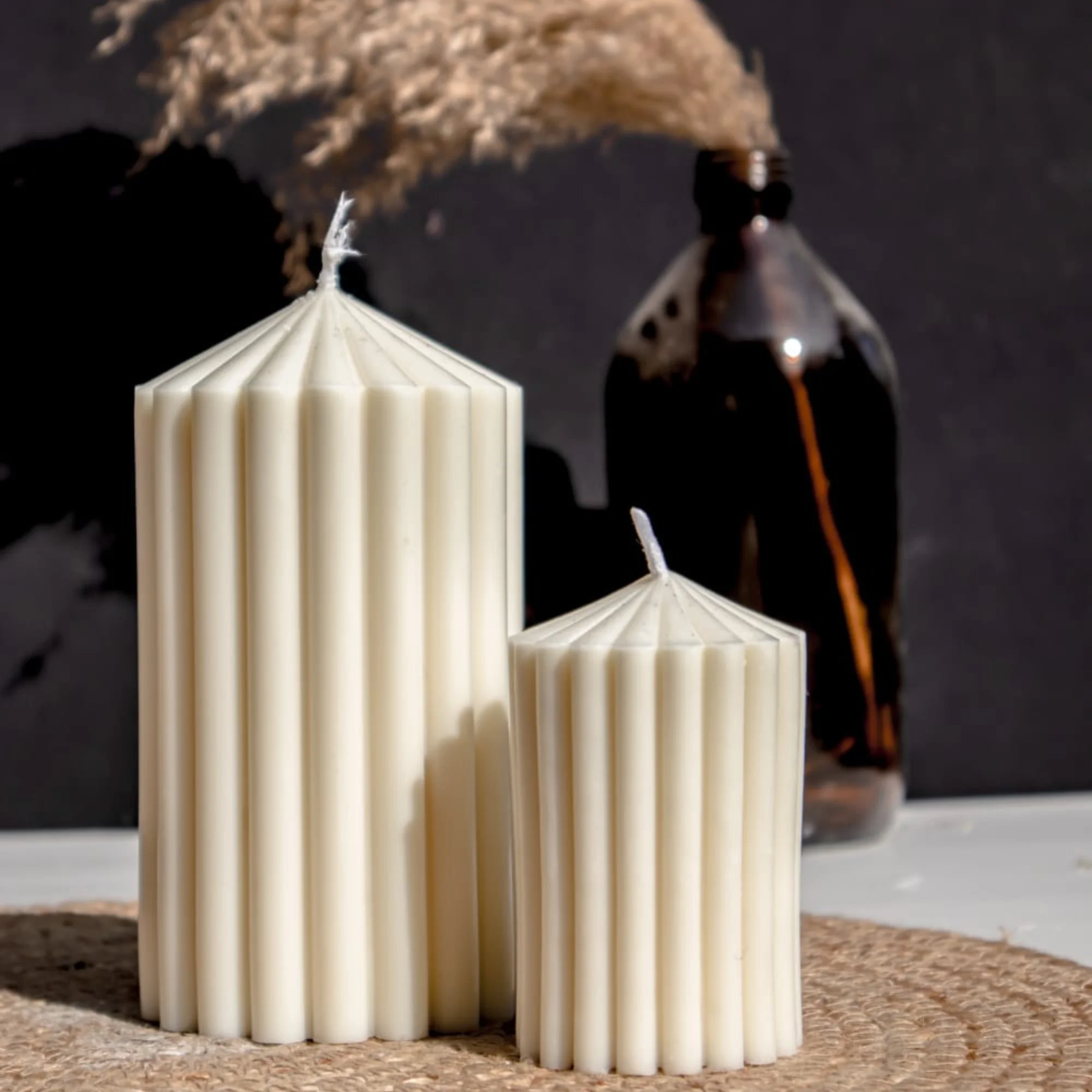 white ribbed pillar candle
